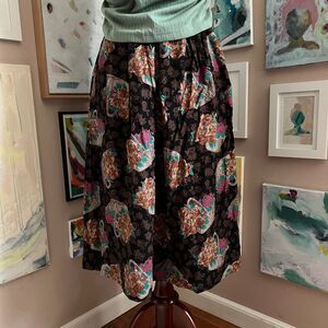 Vtg Sophisticates Jonathan Martin Floral Basket Rayon Midi Skirt Sz 8 Prairie